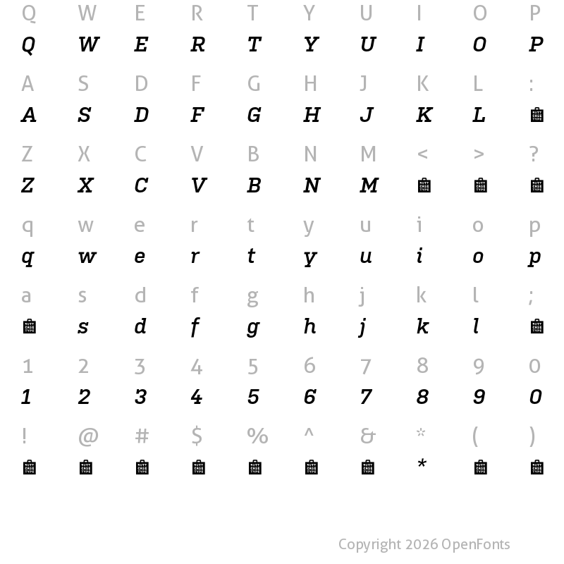 Character Map of Kulturista TRIAL SemiBold Italic