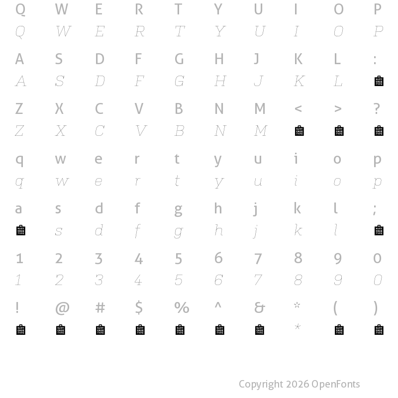 Character Map of Kulturista TRIAL Thin Italic