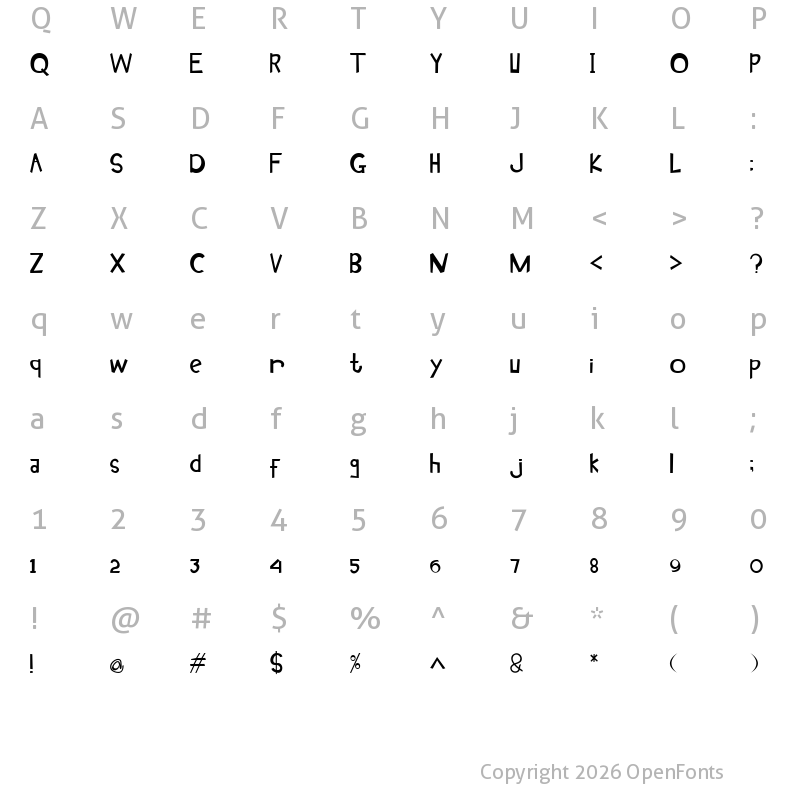 Character Map of Kungfu Cartoon Regular