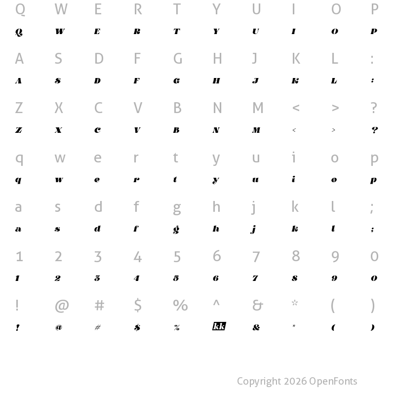 Character Map of Kyoda Ascher Italic