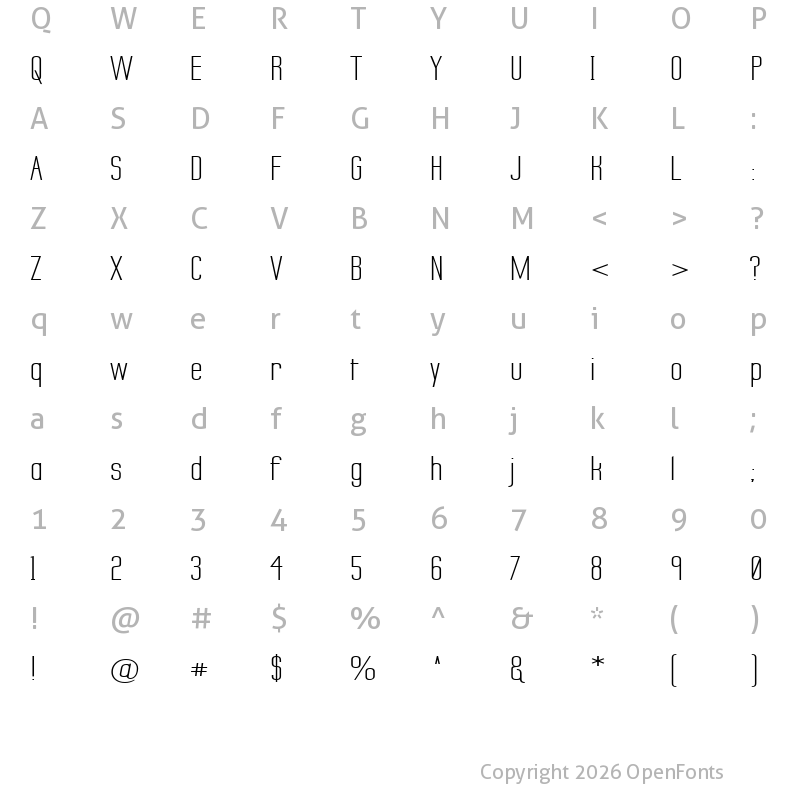 Character Map of Labtop Secundo Wide Regular