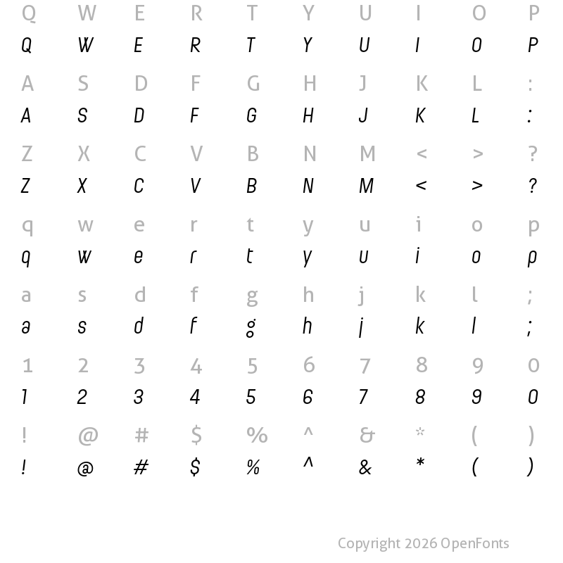 Character Map of Ladislav Italic