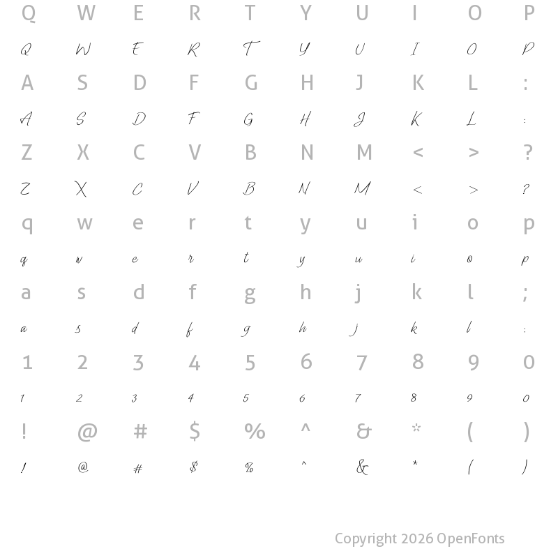 Character Map of Lady Writer Skinny Regular