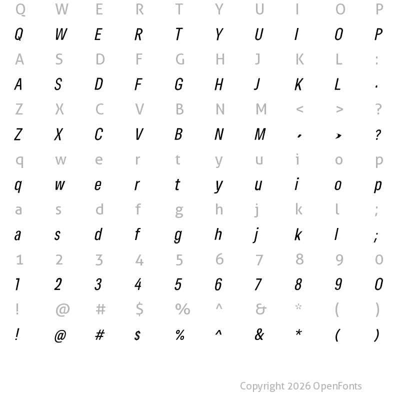 Character Map of Lama Sans Medium Condensed Italic