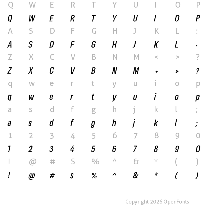 Character Map of Lama Sans SemiBold Condensed Italic
