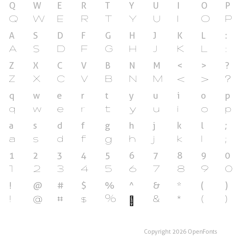 Character Map of Lama Sans Thin Expanded