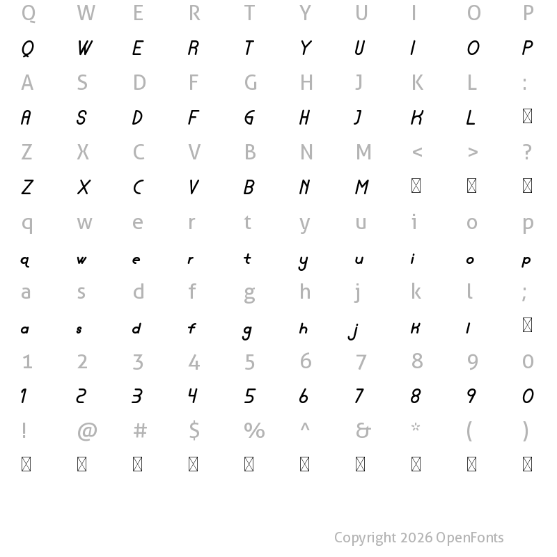Character Map of Lamborgini Extra Bold Italic