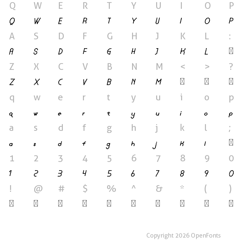 Character Map of Lamborgini ExtraBoldItalicDash
