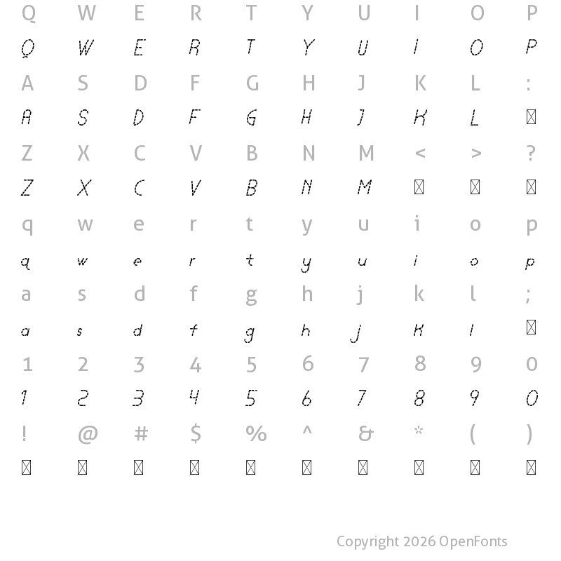 Character Map of Lamborgini Italic Dash