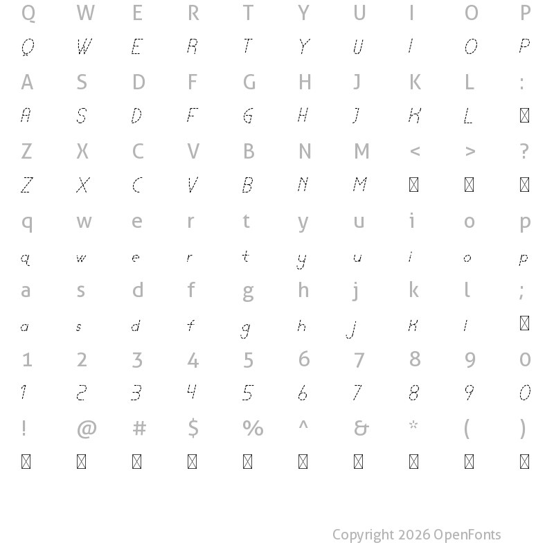 Character Map of Lamborgini Light Italic Dash