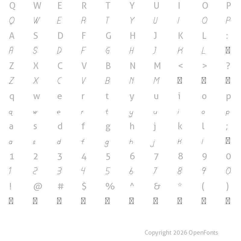 Character Map of Lamborgini Thin Italic