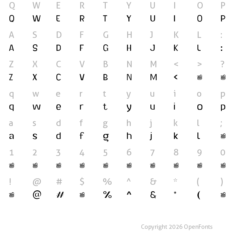 Character Map of Lancar Personal Use Thin