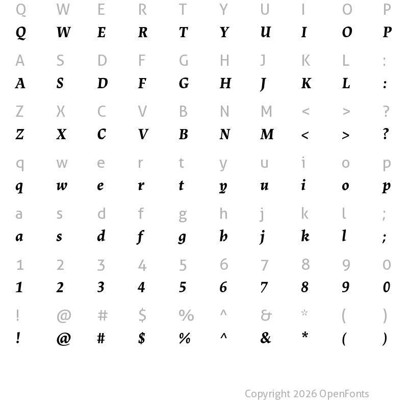 Character Map of Lapture Subhead Bold Italic