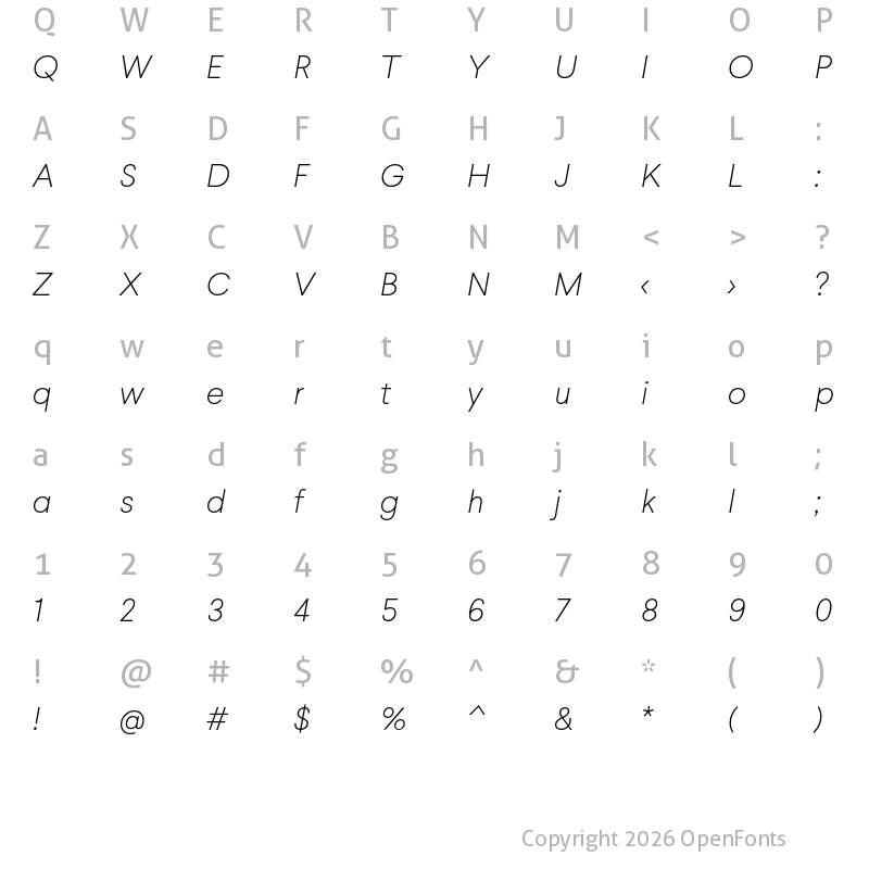 Character Map of Larsseit Thin Italic