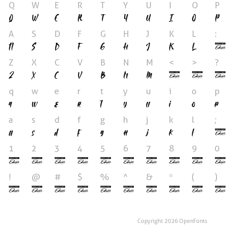 Character Map of Last Swash Demo Regular