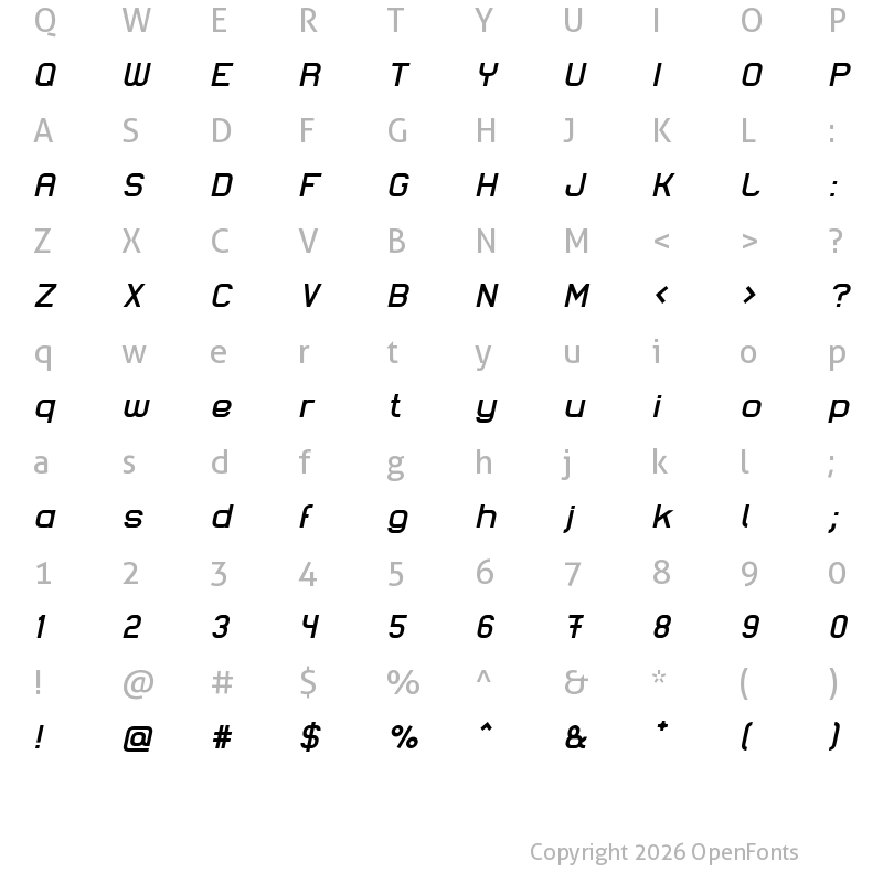 Character Map of Lastwaerk bold Oblique