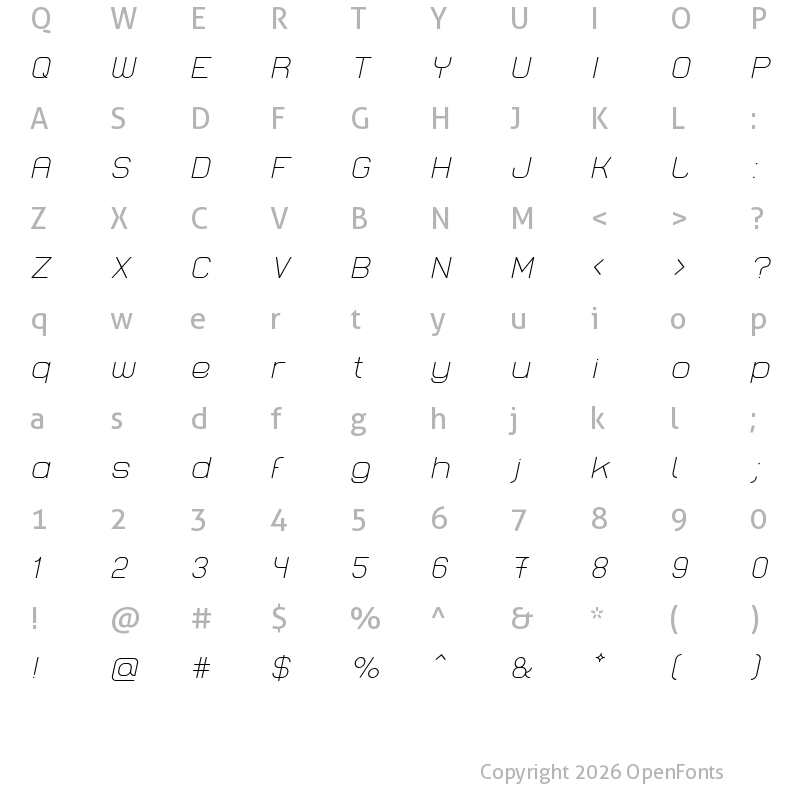Character Map of Lastwaerk light Oblique