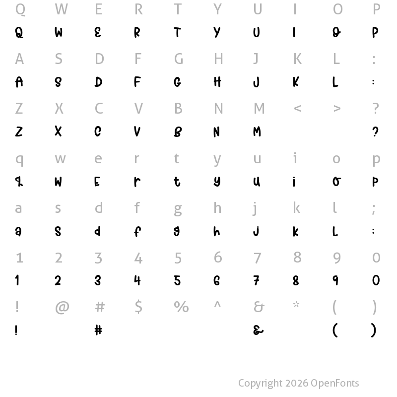 Character Map of Lazzy Dog Regular