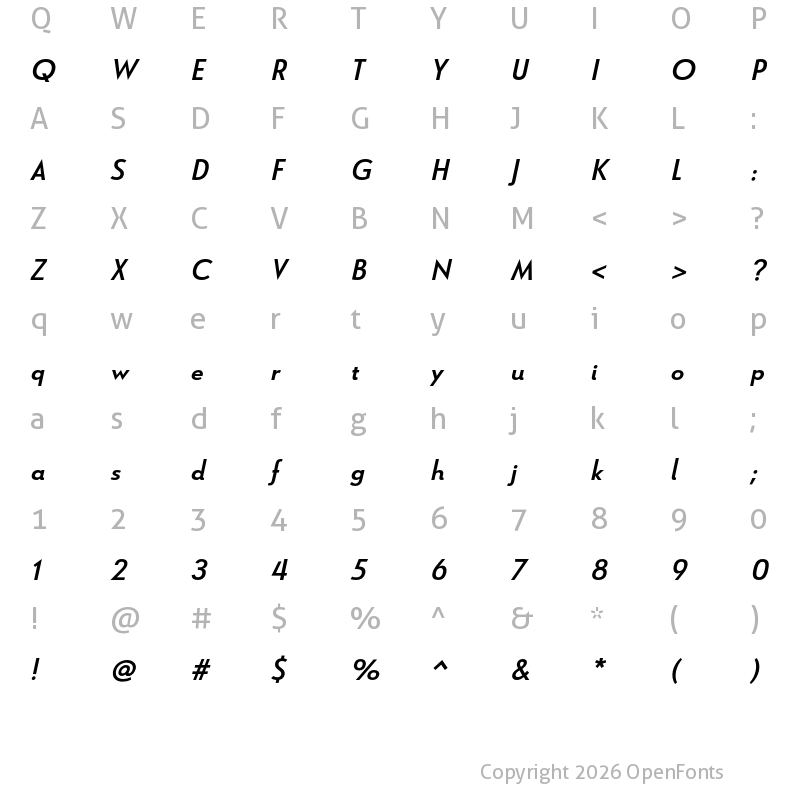 Character Map of Le Havre Bold Italic