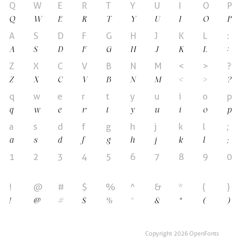 Character Map of le Marino Italic