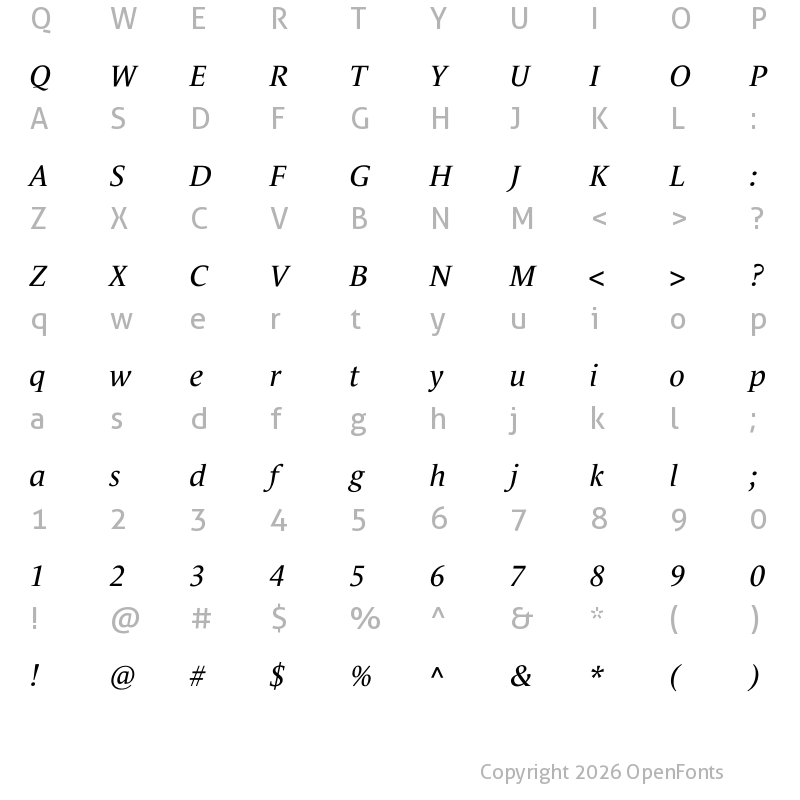 Character Map of Le Monde Journal Std Book Italic