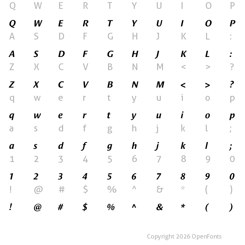Character Map of Le Monde Sans Std Bold Italic