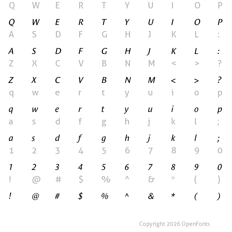 Character Map of Le Monde Sans Std Book Italic