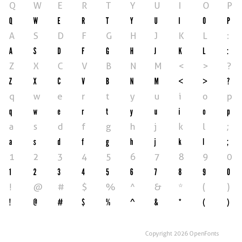 Character Map of League Gothic Regular