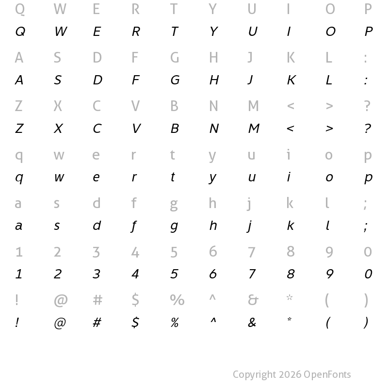 Character Map of Learn Share Colaborate Italic