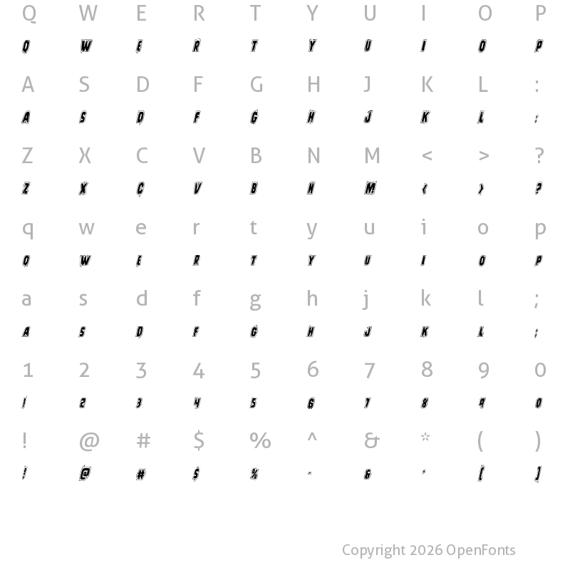 Character Map of Leatherface Academy Italic Italic
