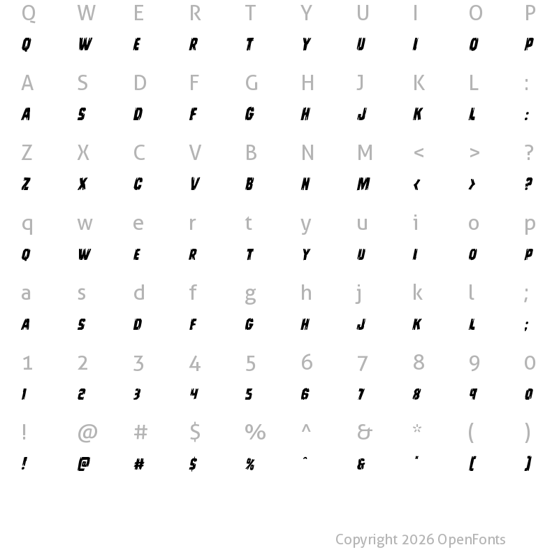 Character Map of Leatherface Italic Italic
