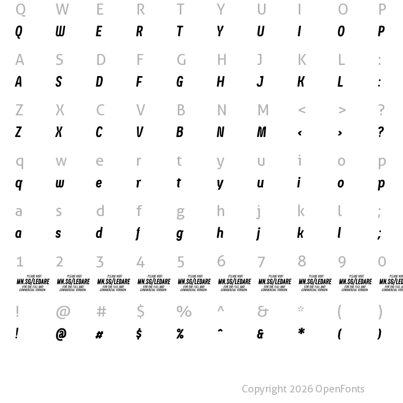 Character Map of Ledare Bold Italic PERSONAL USE ONLY