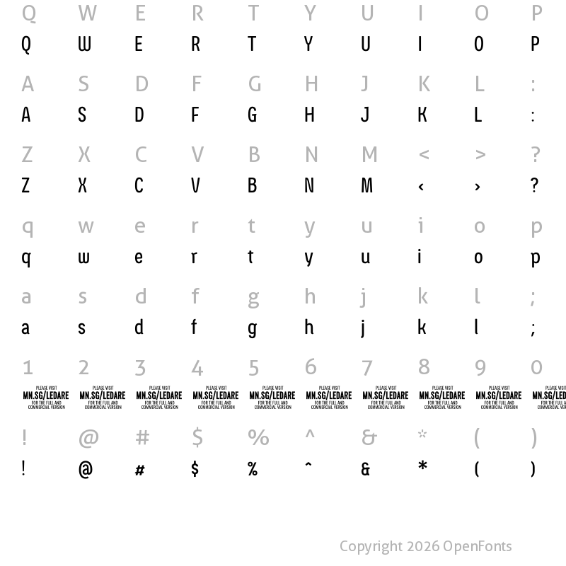 Character Map of Ledare Medium PERSONAL USE ONLY