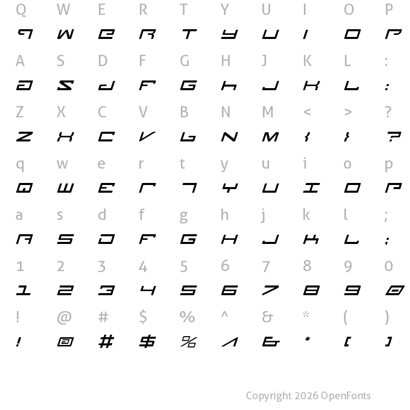 Character Map of Legion Italic Italic