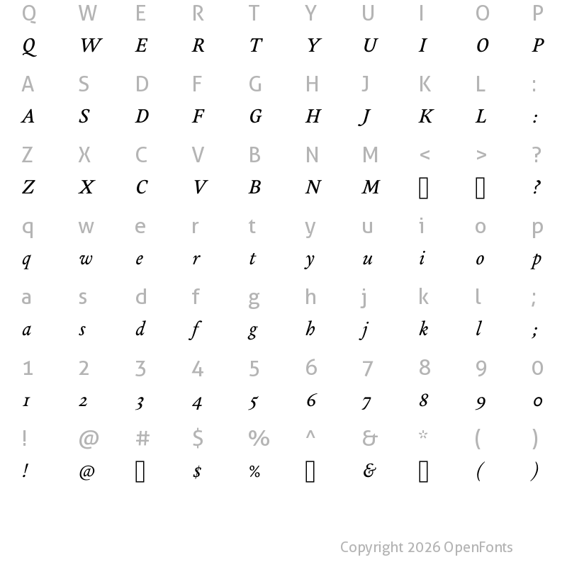 Character Map of Legitima Italic