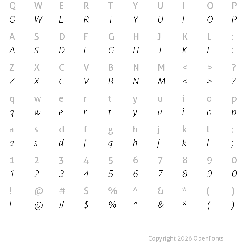 Character Map of Lemance Light Italic
