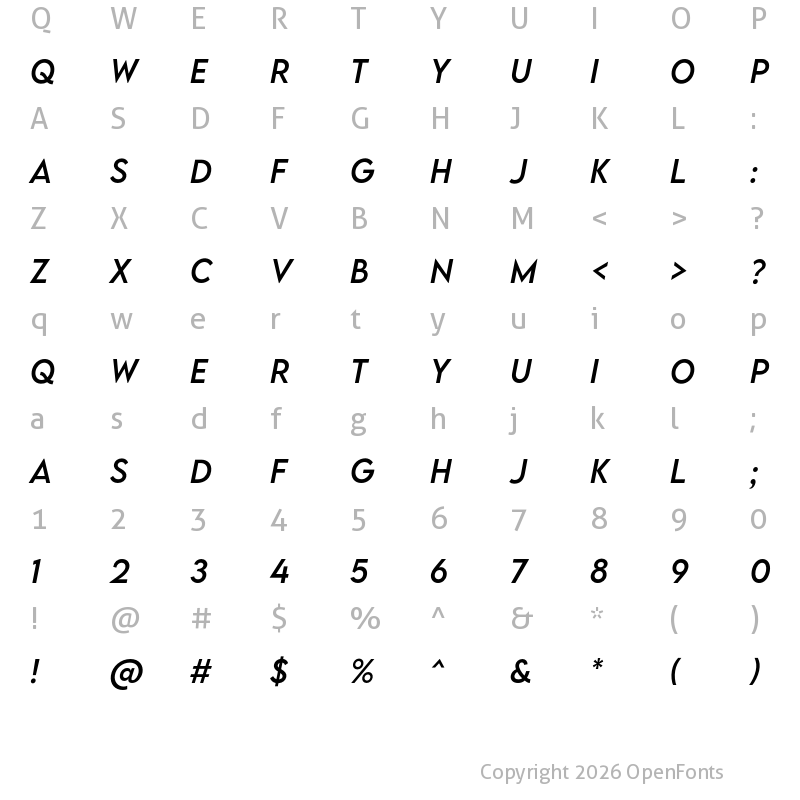 Character Map of LEMON MILK Regular Italic