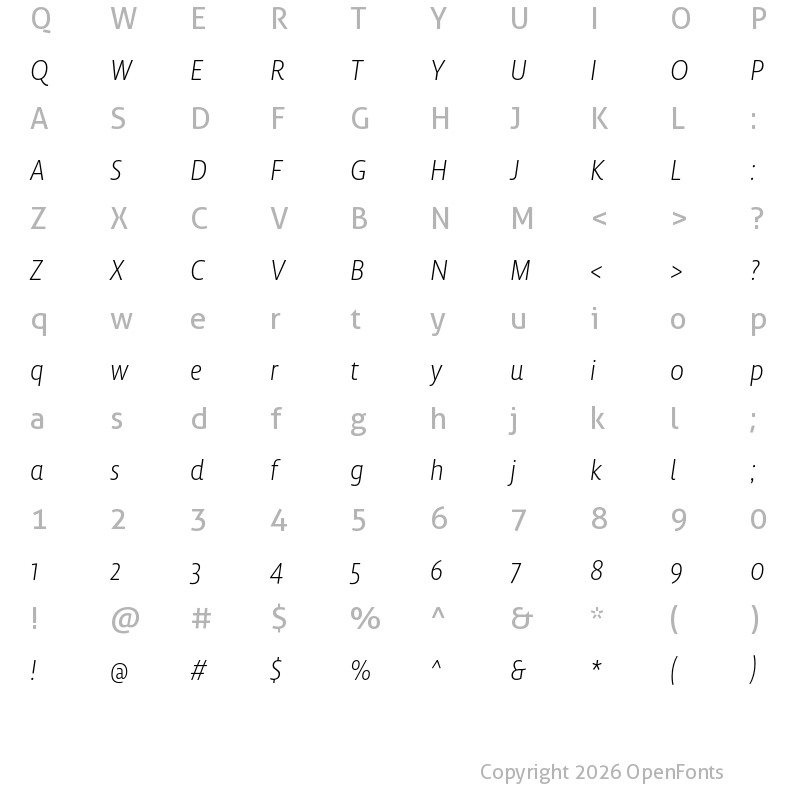 Character Map of Lemon Sans Next Cond Light Italic