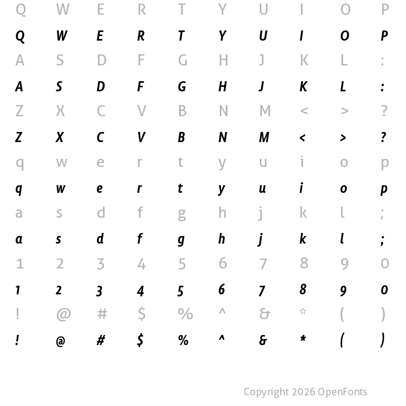 Character Map of Lemon Sans Next Cond Medium Italic