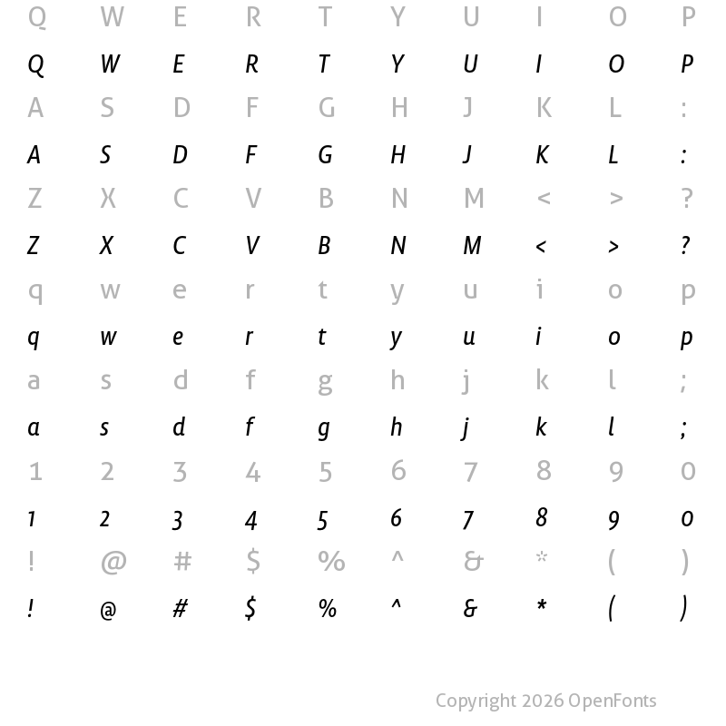 Character Map of Lemon Sans Next Cond Regular Italic
