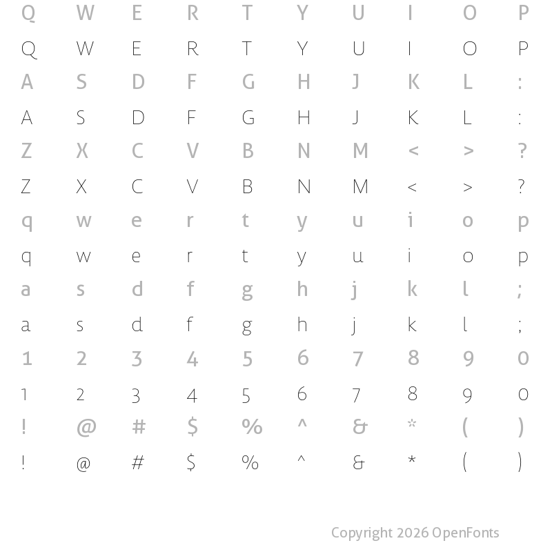 Character Map of Lemon Sans Next Thin