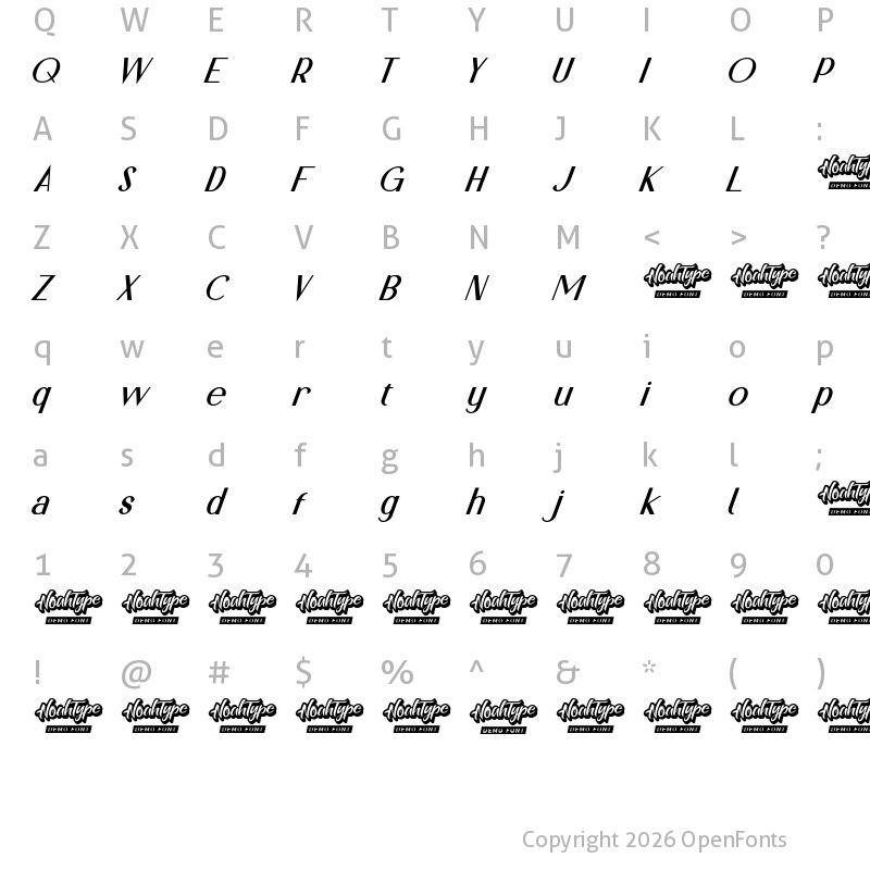 Character Map of Lemon Sundae Demo Italic