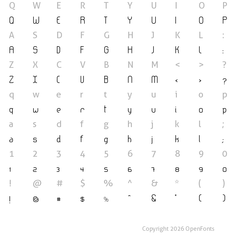 Character Map of lerotica-semilight Regular