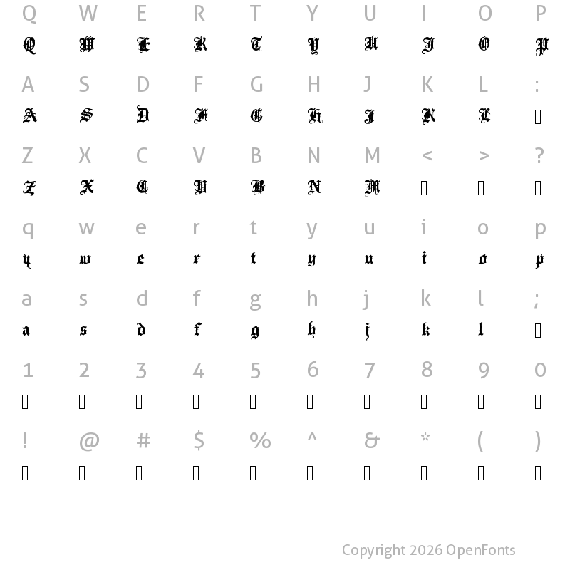 Character Map of Letter Cream Regular