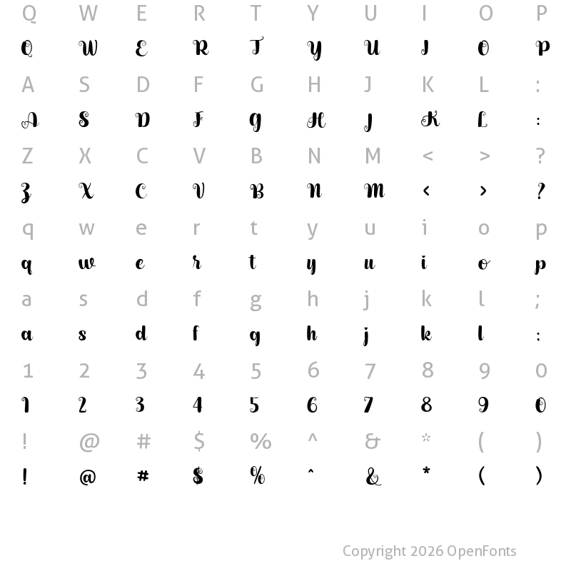 Character Map of Letticia Regular