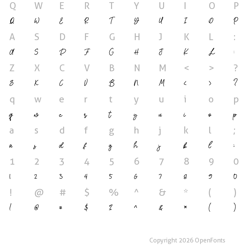 Character Map of Leynet Script Regular