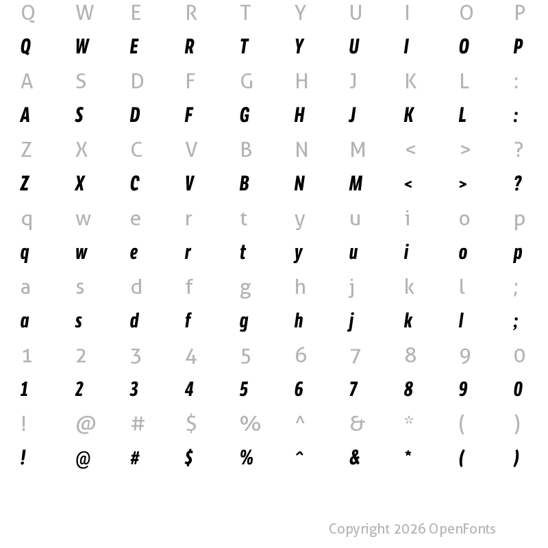 Character Map of LFT Etica Compressed Bold Italic
