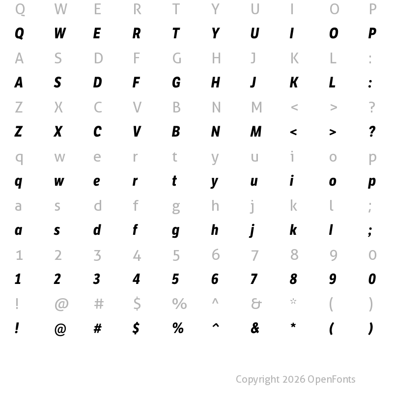 Character Map of LFT Etica Condensed Bold Italic