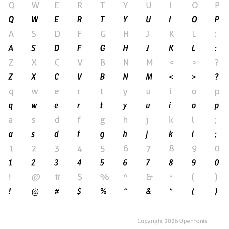 Character Map of LFT Etica Condensed SemiBold Italic