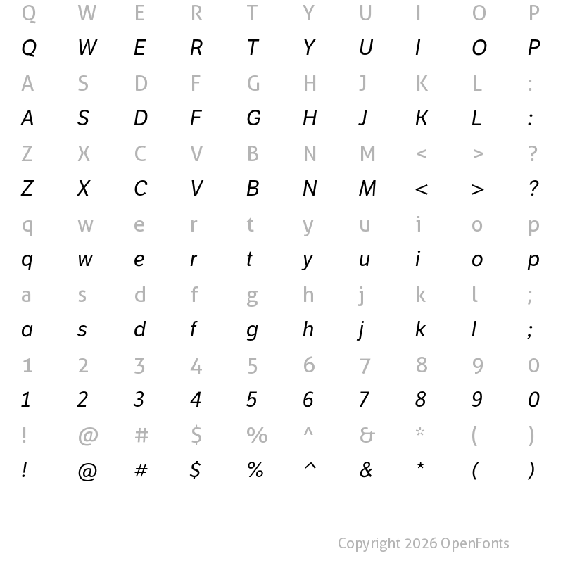 Character Map of LFT Etica Italic